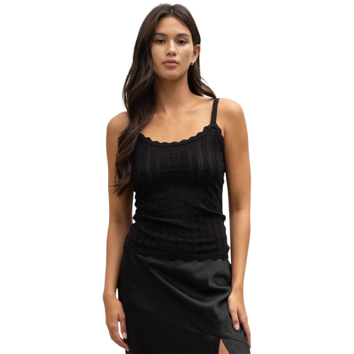 Scallop Edge Pointelle Black Knit Cami