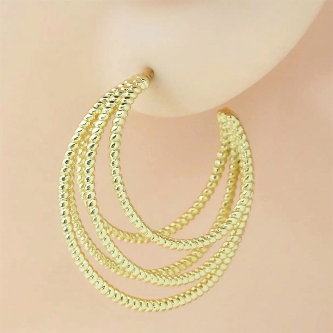 Gold twisted Lines Moon Cage Earrings