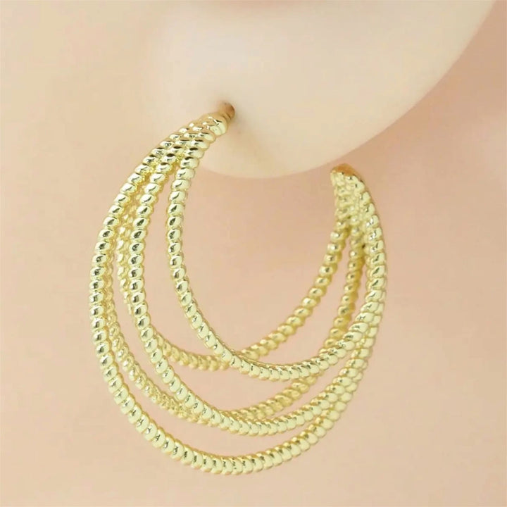 Gold twisted Lines Moon Cage Earrings
