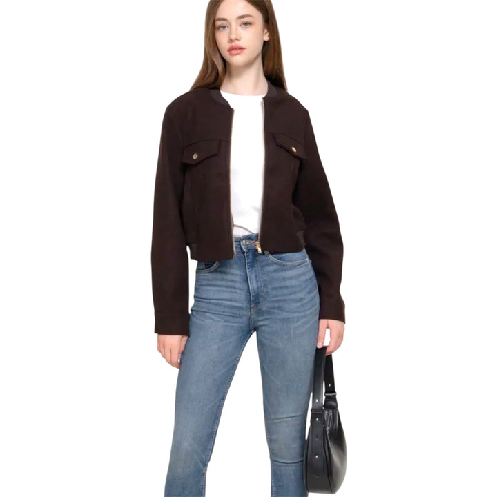 Dark Brown Crew Neck Felt Jacket