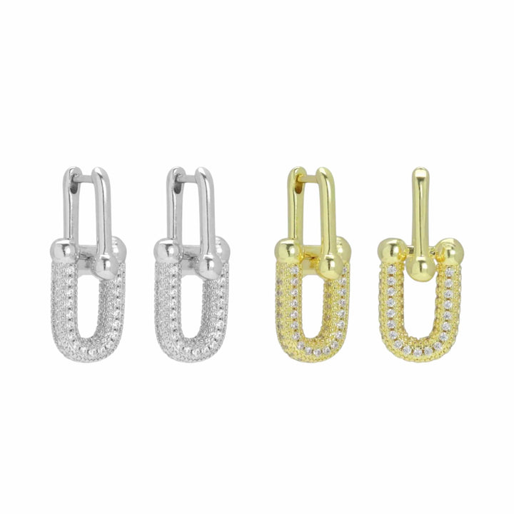 Gold CZ Gold U Oval Shape Hoop Earrings