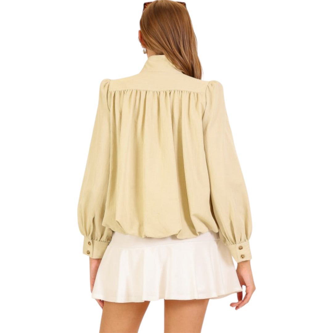 Gathered Mock Neck Jacket in Sage