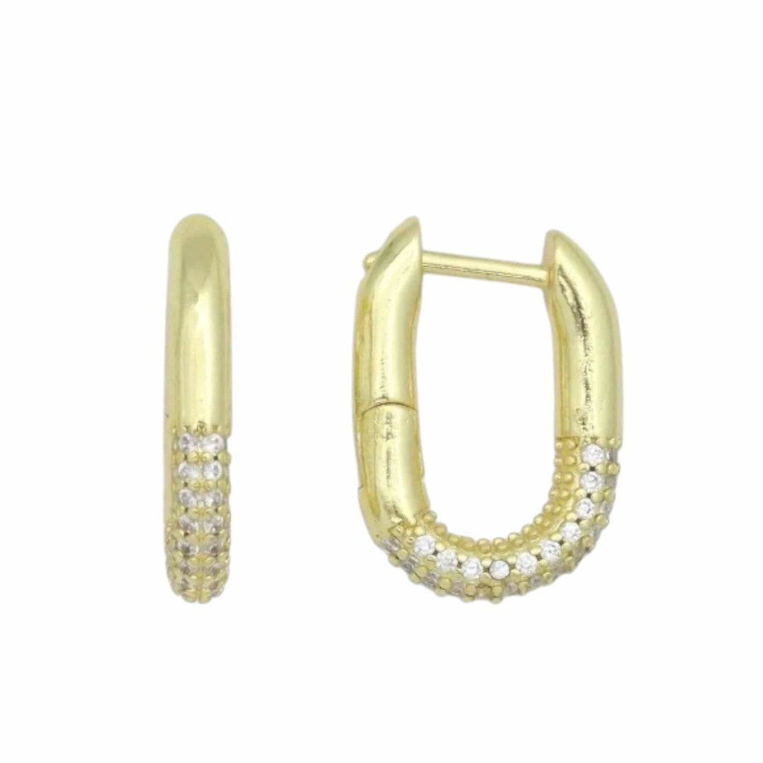 Gold CZ Rectangle Oval Ring Shape Hoop Earrings