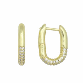 Gold CZ Rectangle Oval Ring Shape Hoop Earrings