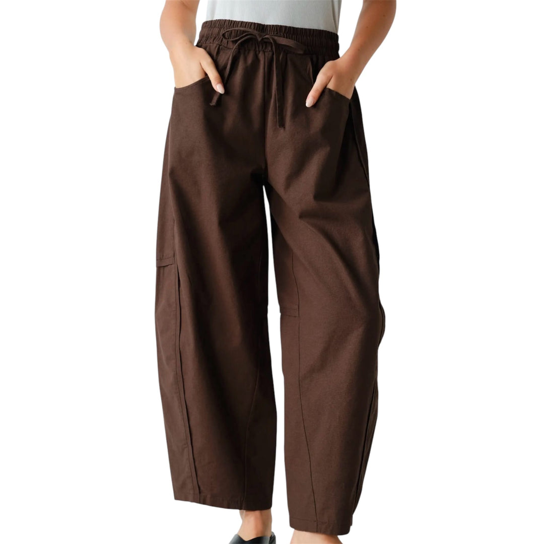 Brown Cotton Barrel Leg Utility Pants