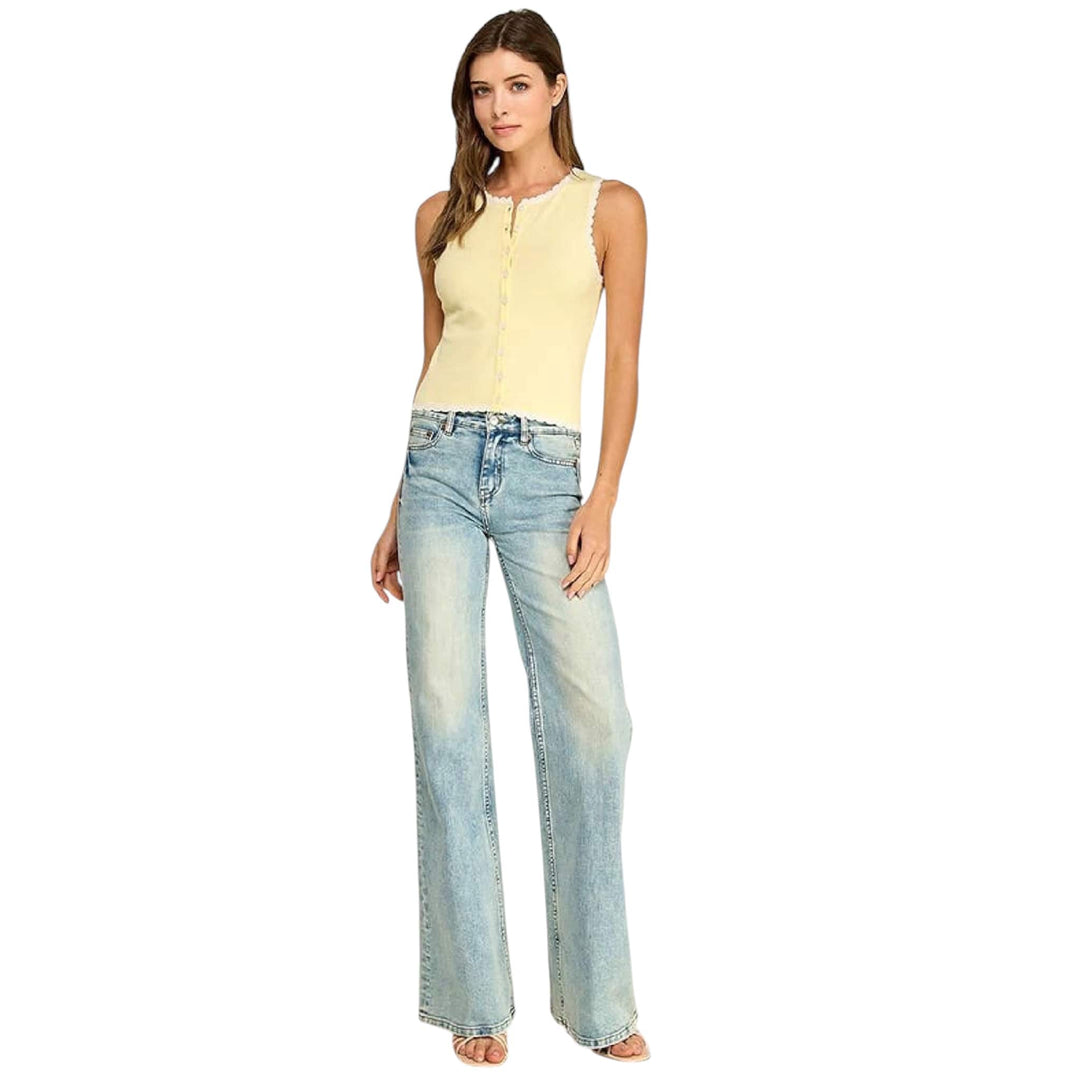 Yellow knit sleeveless cardigan with white detail