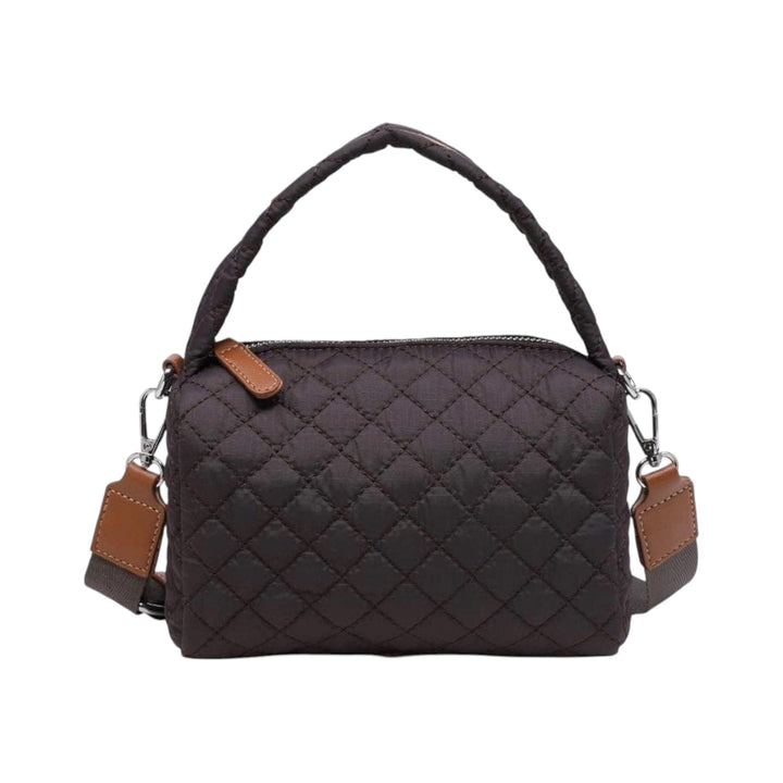 Brown Quilted Top Handle Crossbody Purse
