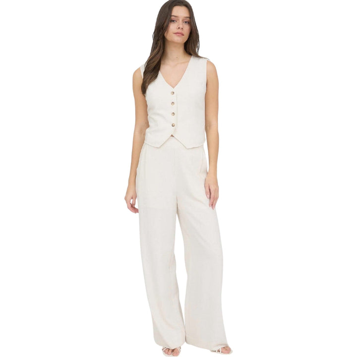 Oatmeal Wide Leg Linen Pants