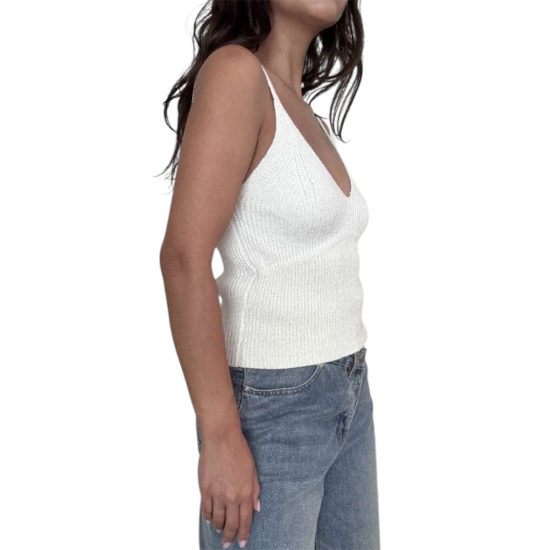 Cream Knit V Neck Spaghetti Strap Cami