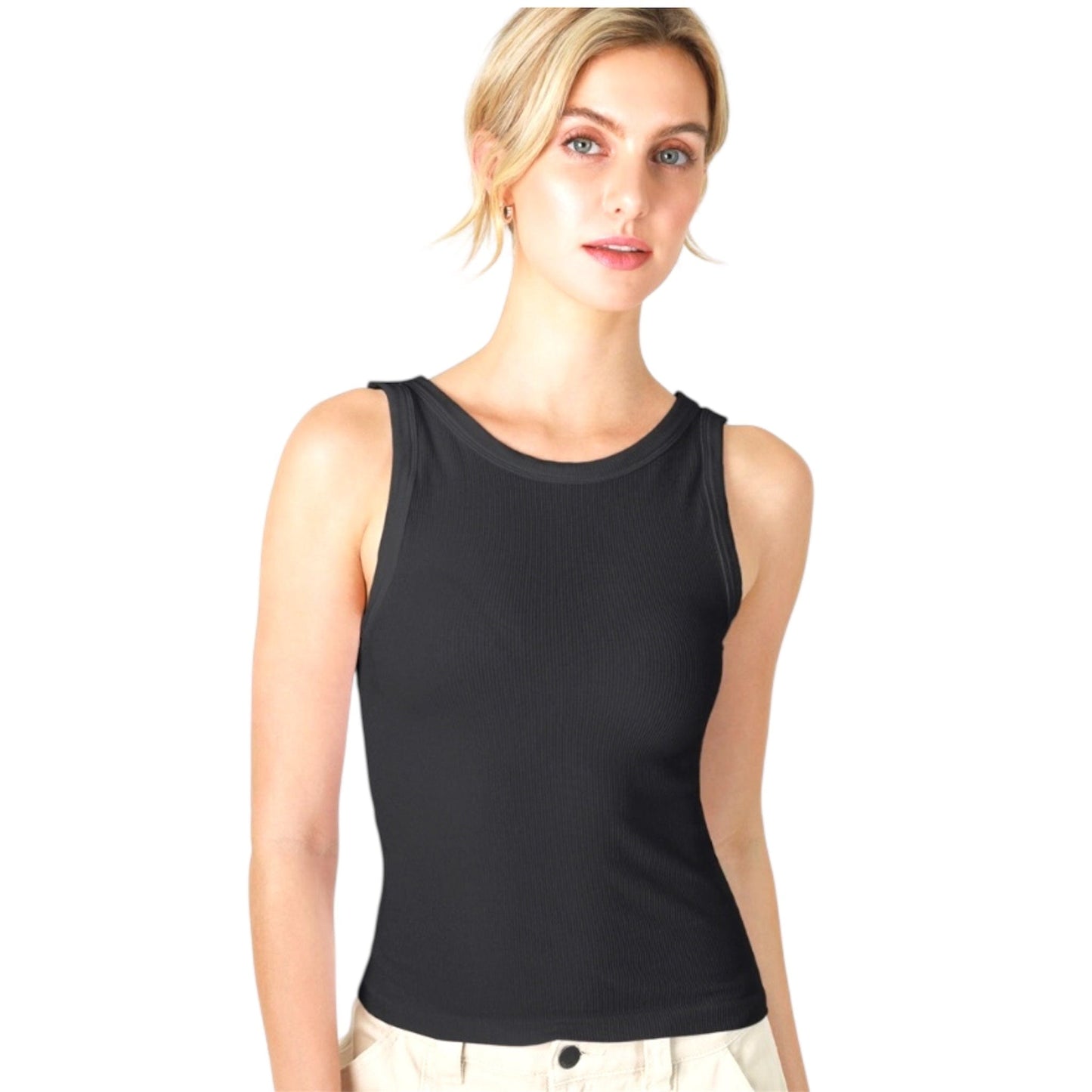 Black Reversible Ribbed Tank Top