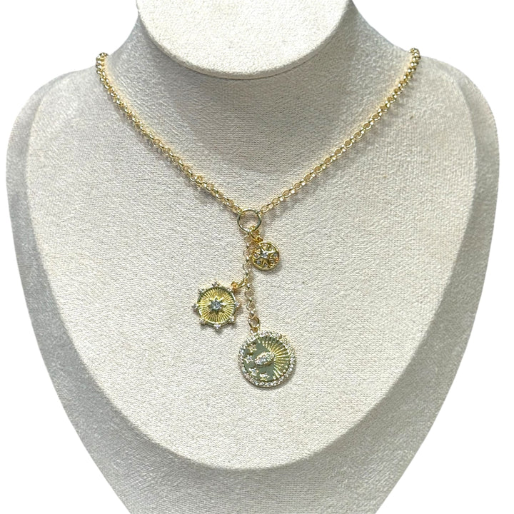 Gold Link Drop Coin Charm Necklace