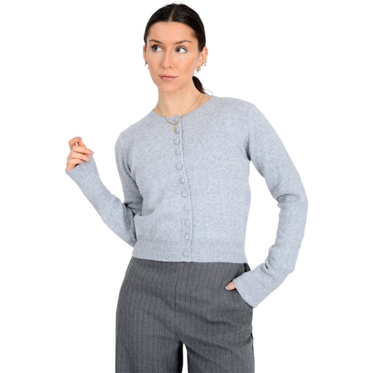 Long Sleeve Crew Cardigan in Fog Grey