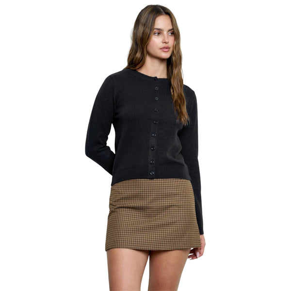 Black Round Neck Button Down Cardigan