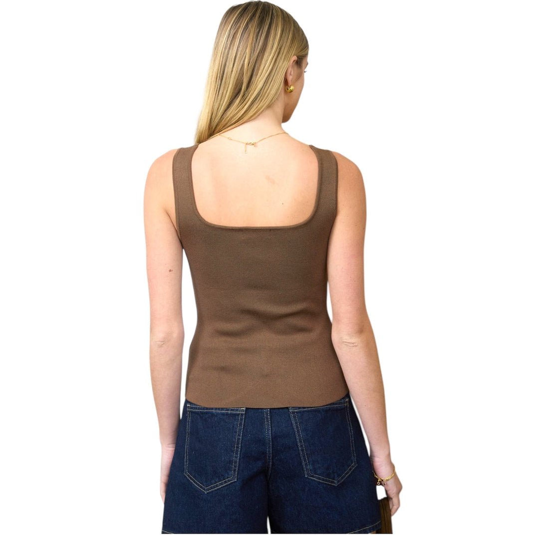 Brown Knit Vest with Gold Button Detail