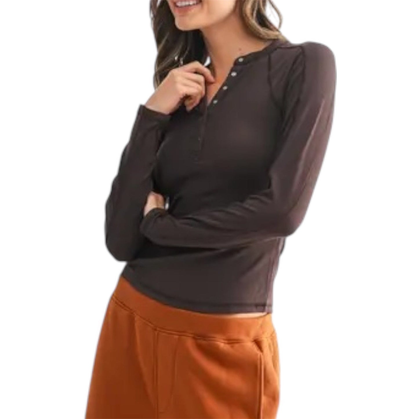 Essential Long Sleeved Micro Ribbed Henley Top