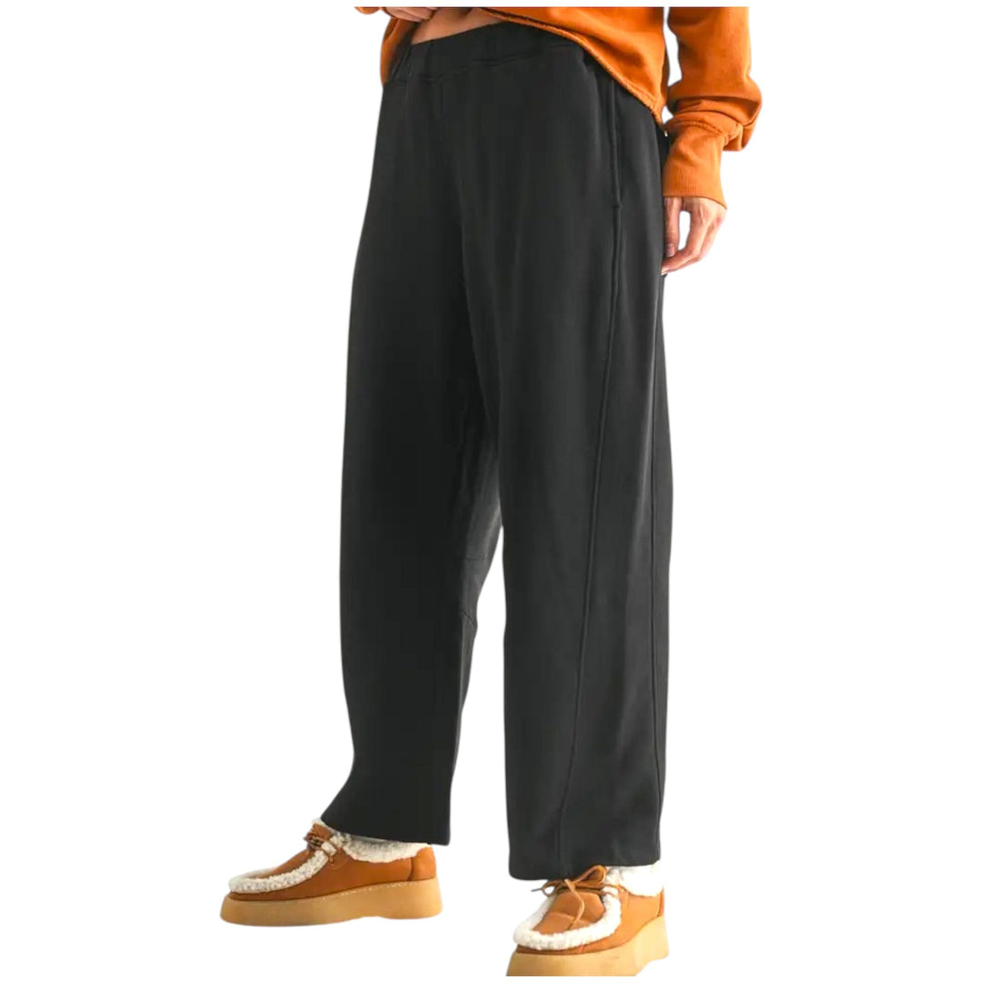 Soft Black Cotton Barrel Pants