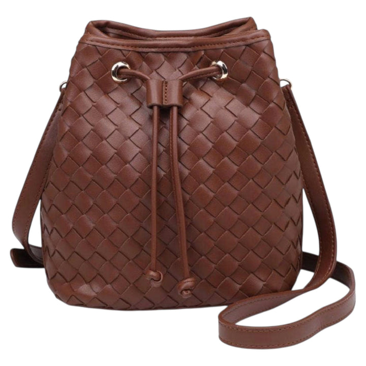 Brown Woven Bucket Crossbody Purse