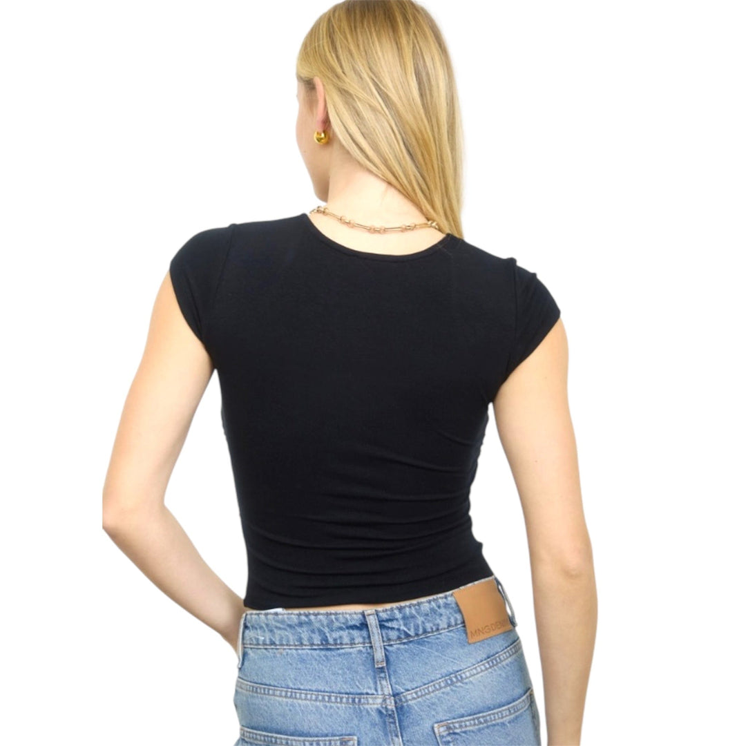 Black Short Sleeve Square Neckline Knit Top