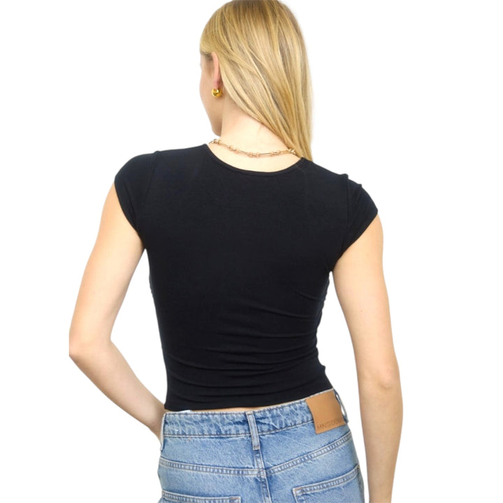 Black Short Sleeve Square Neckline Knit Top