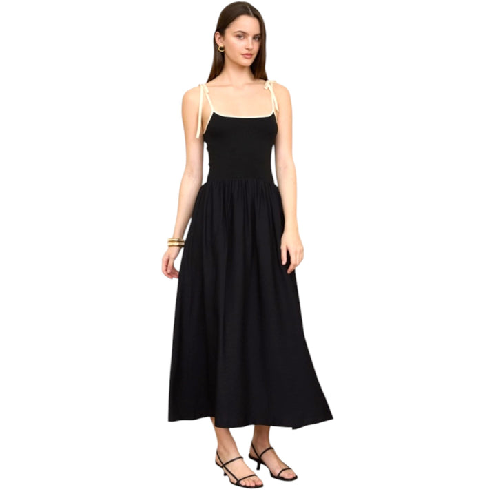 Contrast Tie Spaghetti Strap Mix Media Midi Dress