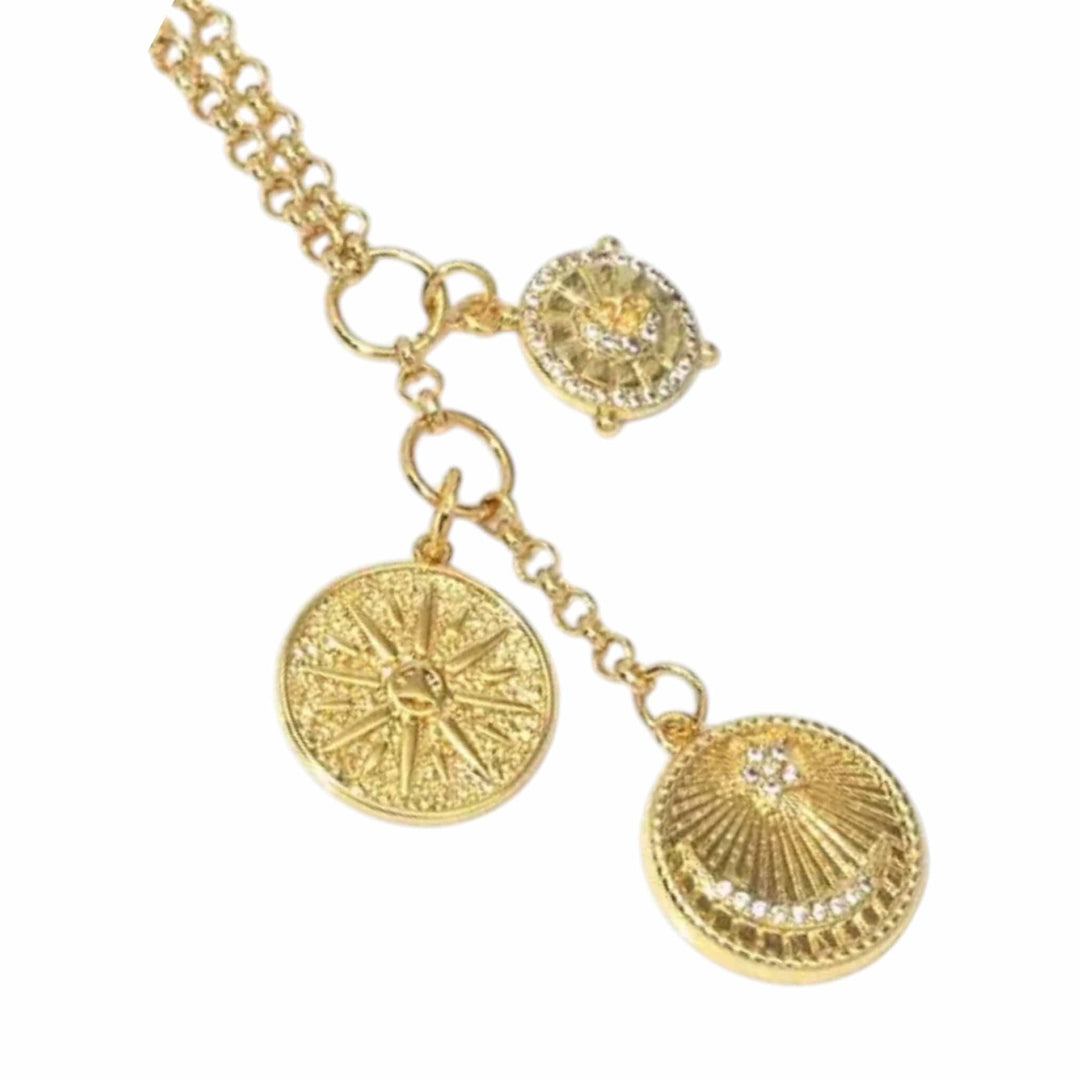 Gold Link Drop Coin Charm Necklace