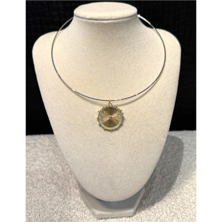Radiant Circle Charm Pendant on Silver Wire Choker
