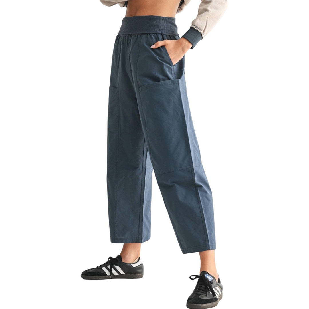 Navy Blue Wide Leg Cropped Pants