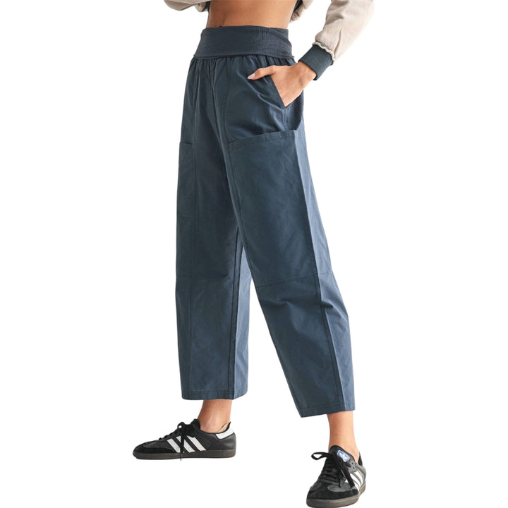 Navy Blue Wide Leg Cropped Pants