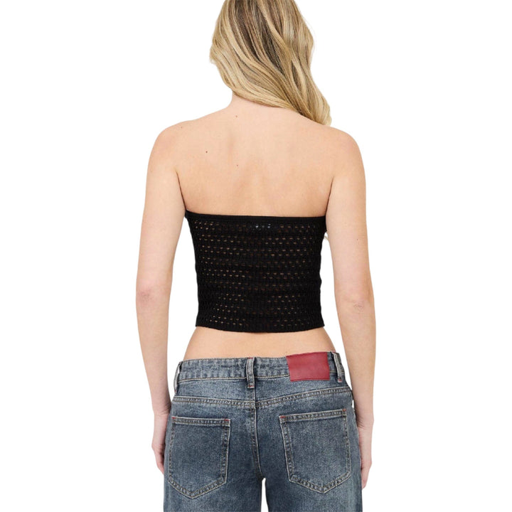 Black Strapless Crochet Top
