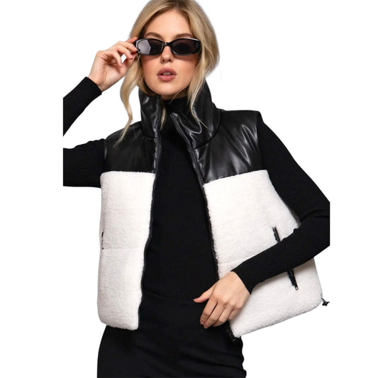 Reversible Black Faux Leather Sherpa Contrast Vest
