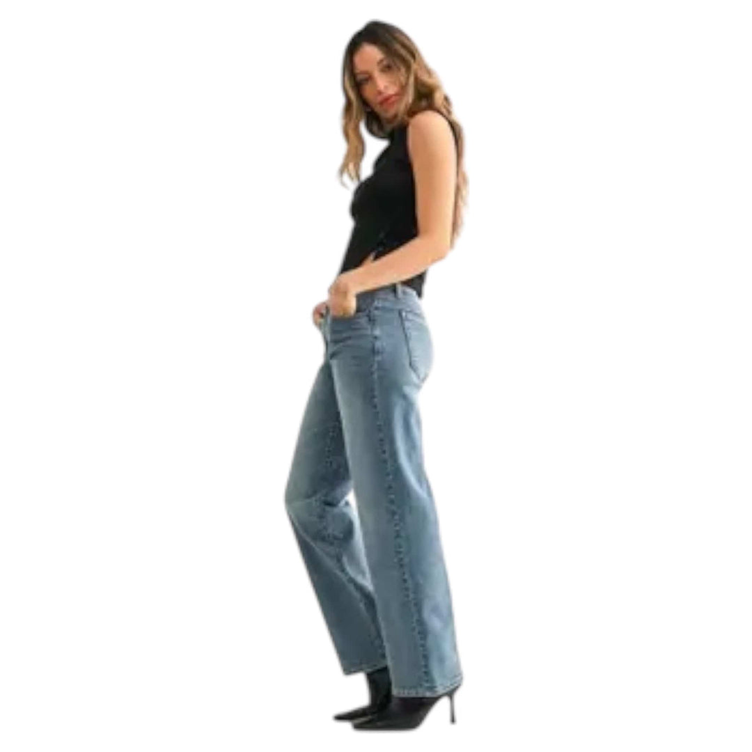Loose Low Rise Stretch Straight Leg Jeans