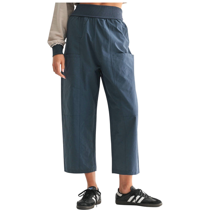 Navy Blue Wide Leg Cropped Pants