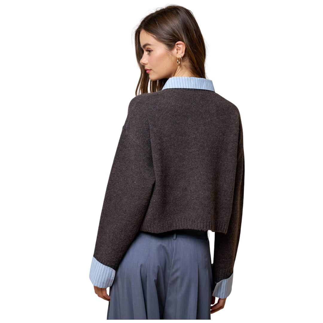 Stripe Trim Button Down Sweater Cardigan (PREORDER)