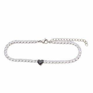 Tennis CZ Bracelet with Black Heart