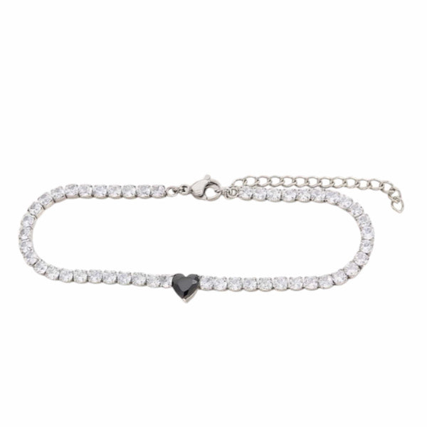 Tennis CZ Bracelet with Black Heart