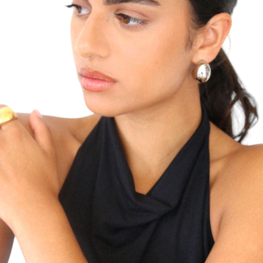 Puffy Hoop Crescent Waterproof Earrings in Silver