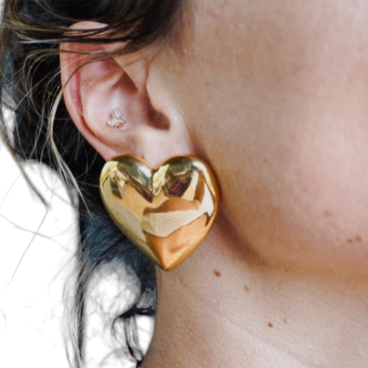 Gold Puffy Heart Tiktok Famous-Stainless Steel Earrings