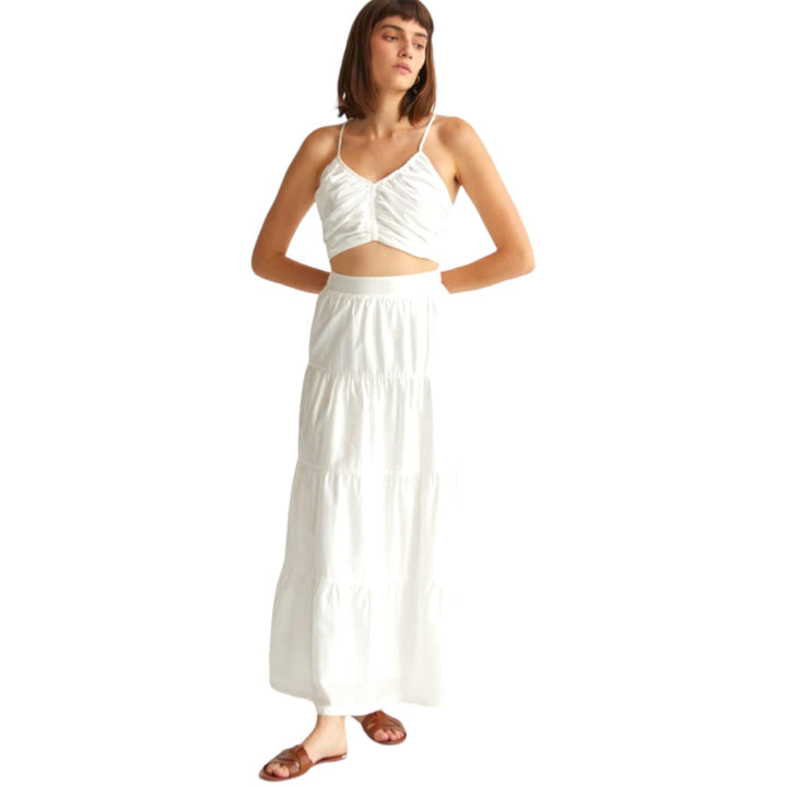 White Shirred Sweetheart Neck Crop Top