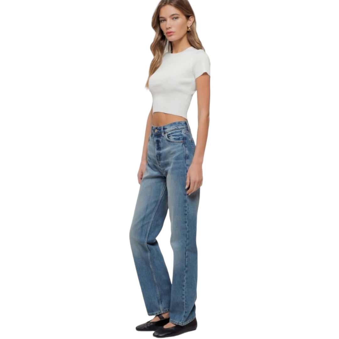 Ivory Ribbed Sweater Crop Top