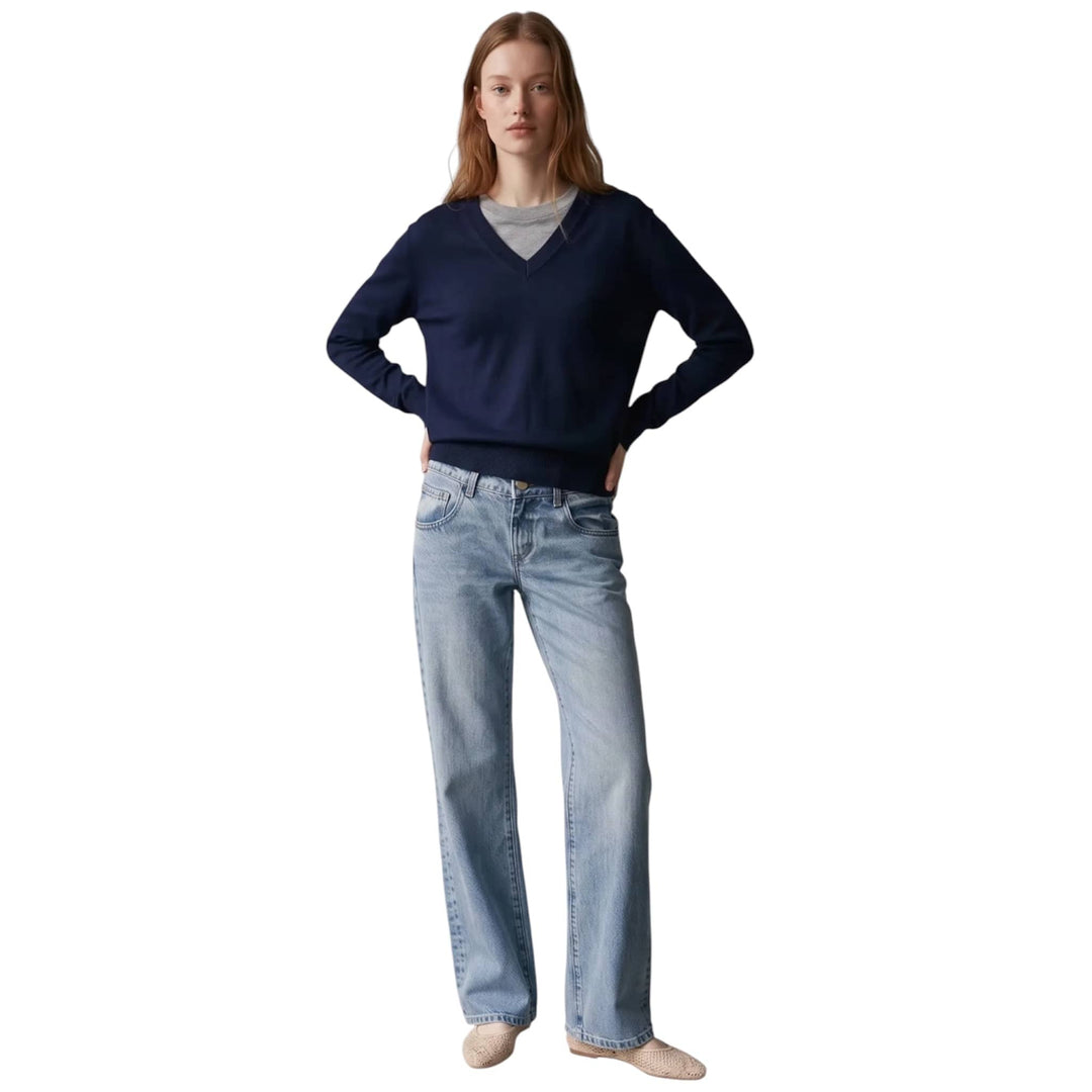 Navy and Grey Mock Layered V-Neck Sweater