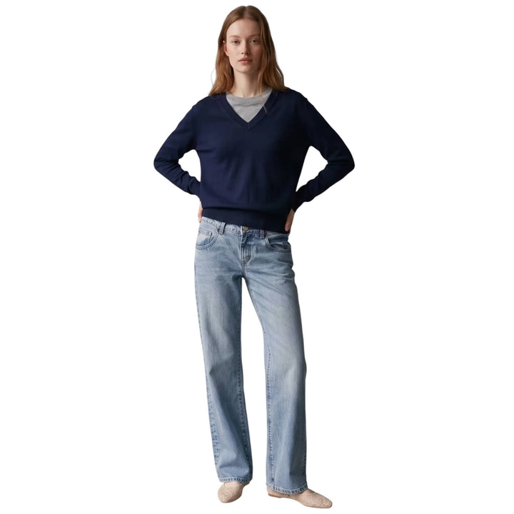 Navy and Grey Mock Layered V-Neck Sweater