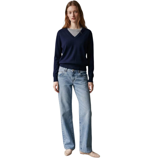 Navy and Grey Mock Layered V-Neck Sweater