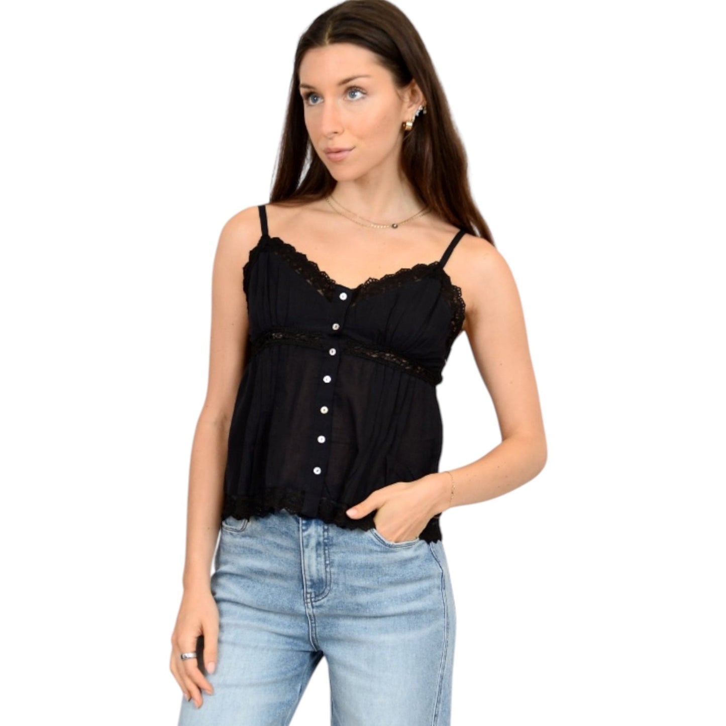 Boho Chic Button Up Cami in Black