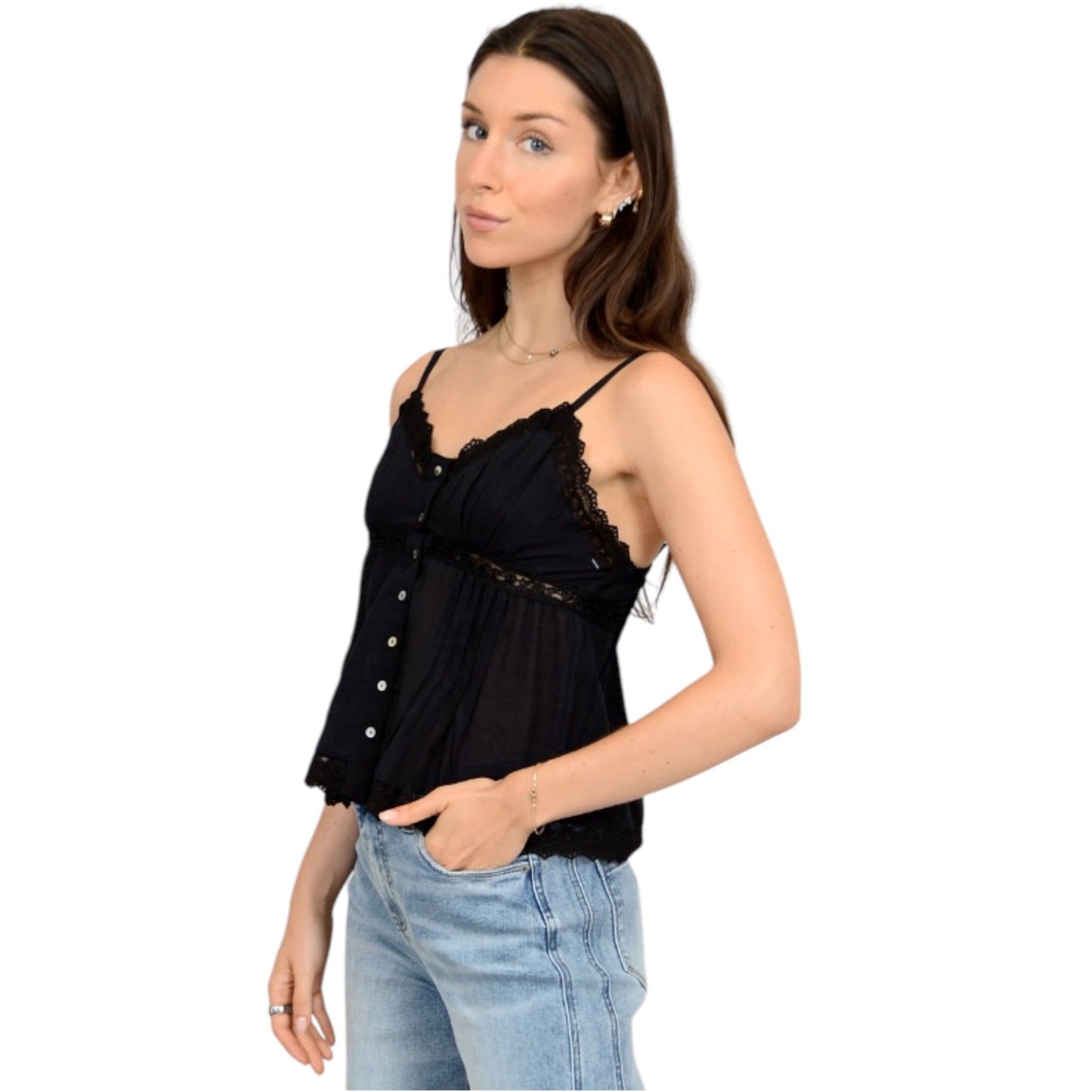 Boho Chic Button Up Cami in Black