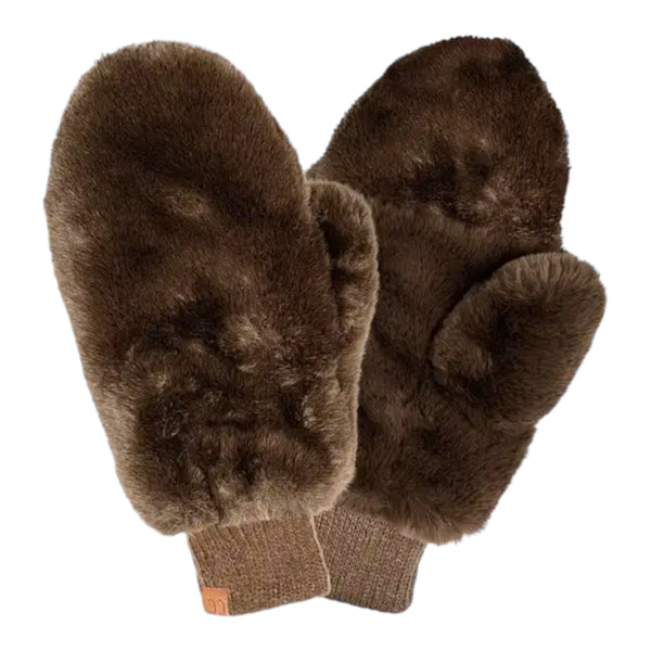 Brown CC Faux Fur Touchscreen Accessible Mittens