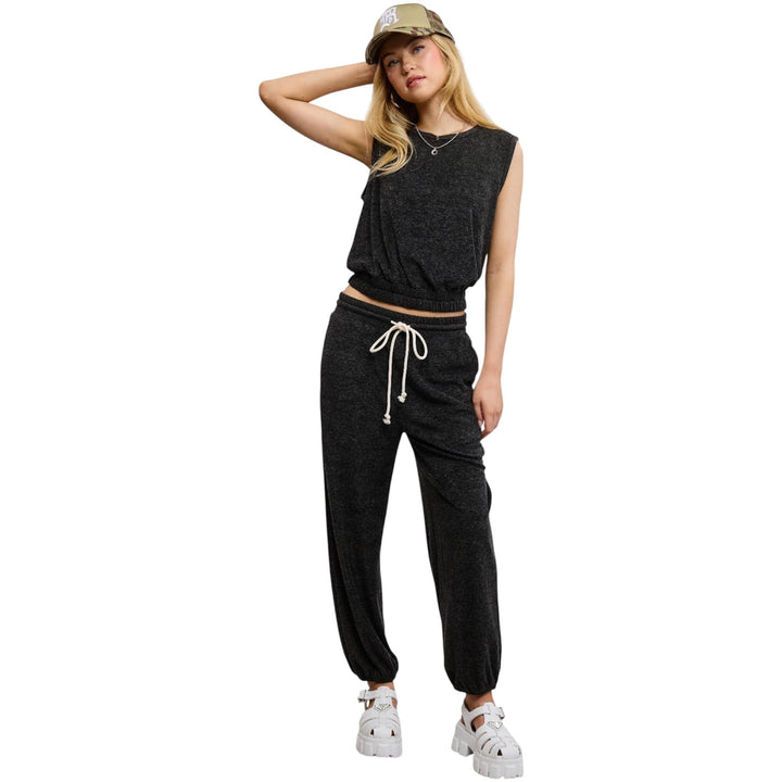 Black Terry Knit Tank and Jogger Sweatpants Matching Set