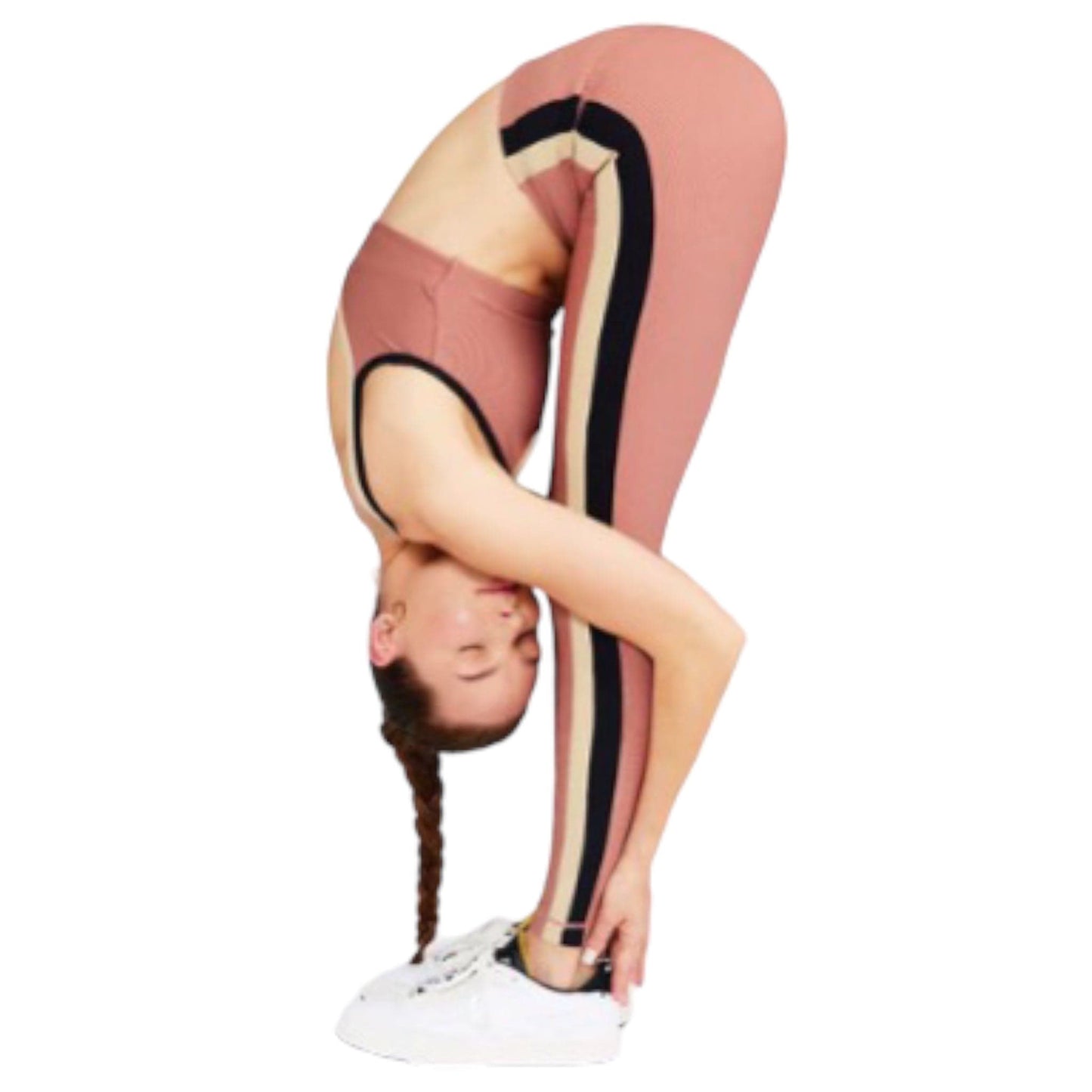 Ribbed 7/8 Legging with Two Tone Contrasting Side Stripe Design