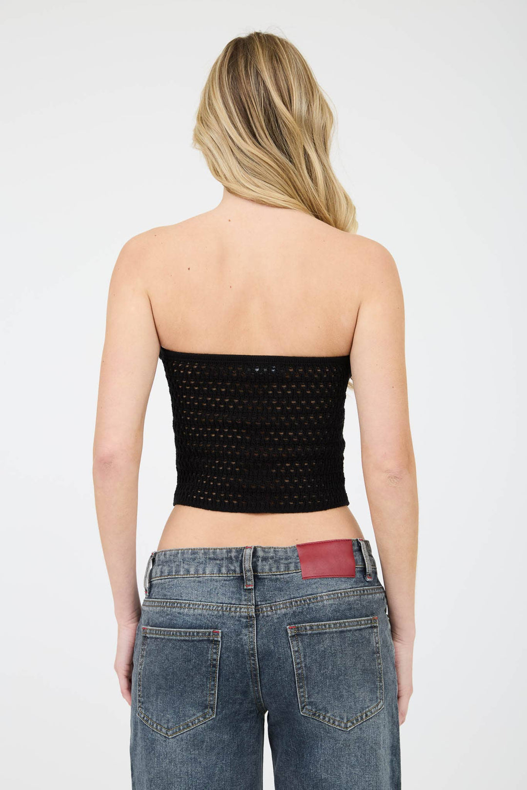 Black Strapless Crochet Top