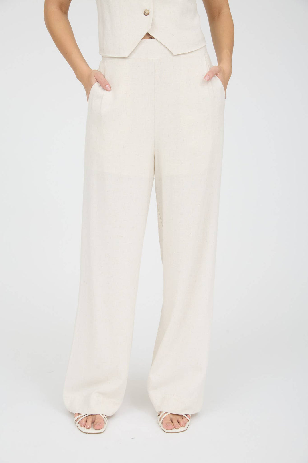 Oatmeal Wide Leg Linen Pants