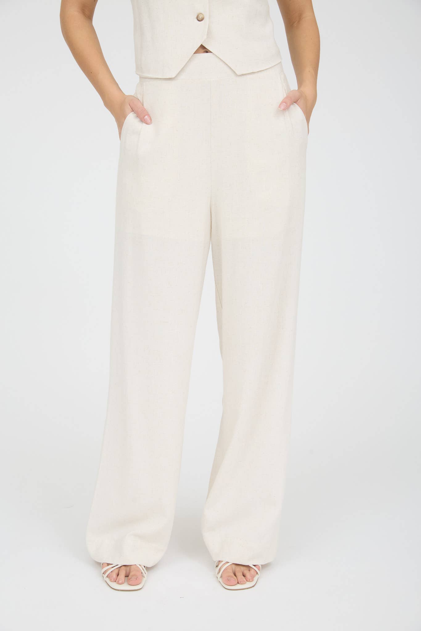Oatmeal Wide Leg Linen Pants